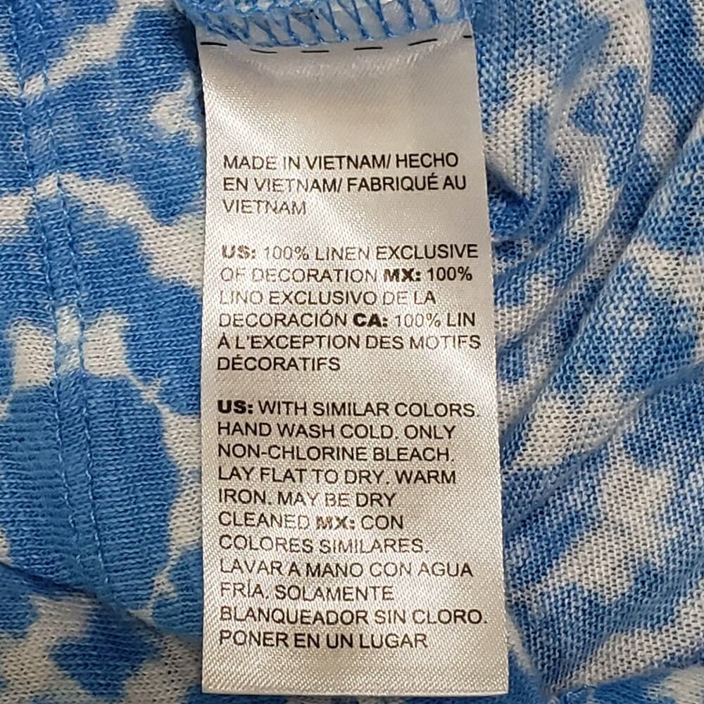 Chico's Blue Geo Print Linen Dolman Top‎ Sz 3 (XL) Summer Coastal Beachy Casual - Picture 7 of 12